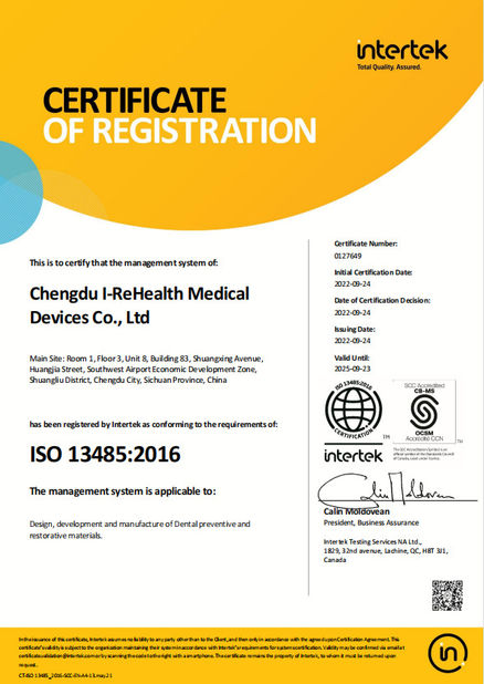 Κίνα Chengdu I-ReHealth Medical Devices Co., Ltd Πιστοποιήσεις